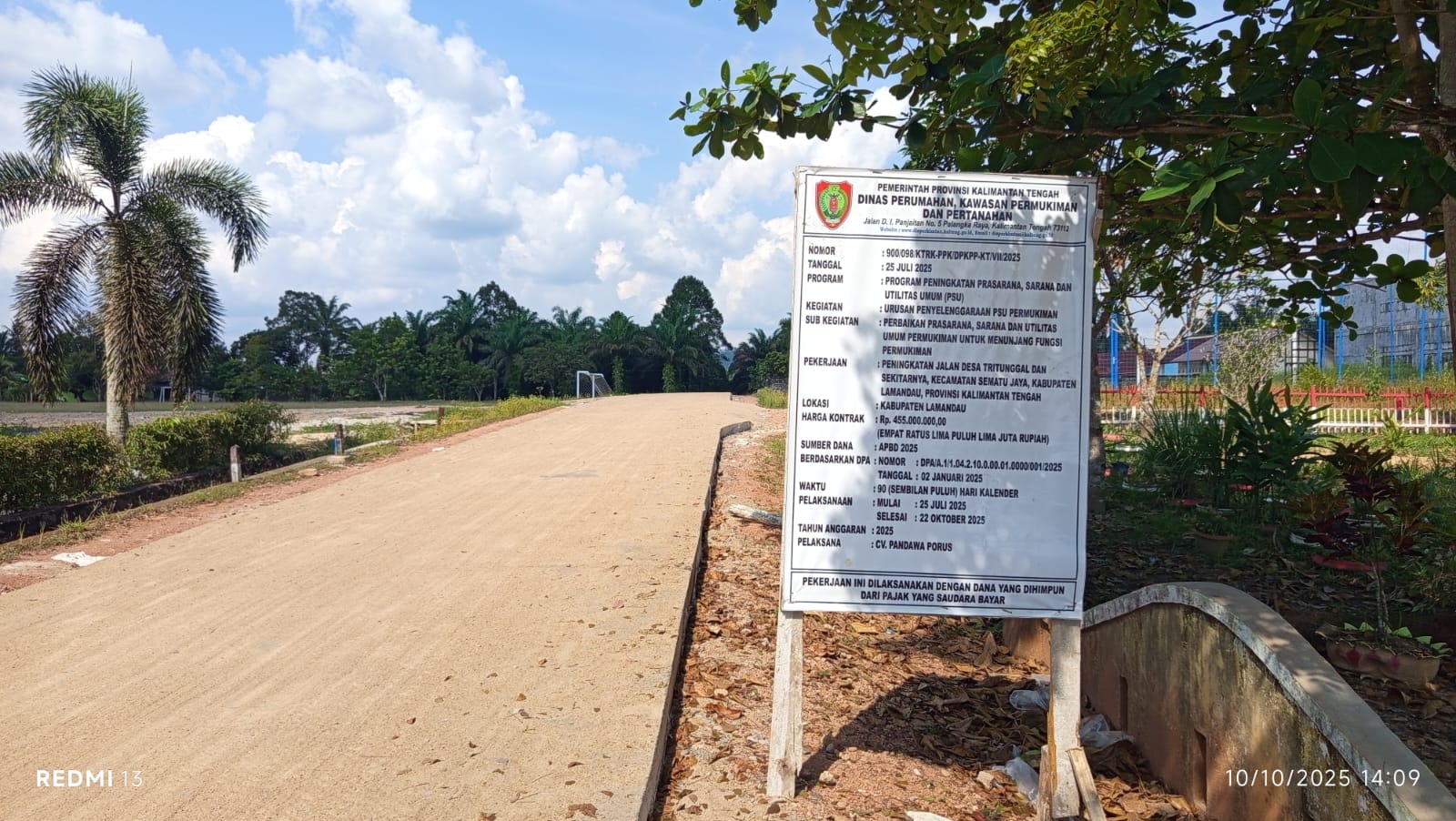 Program Peningkatan Prasarana, Sarana dan Utilitas Umum (PSU) dari Pemerintah Provinsi Kalimantan Tengah di Desa Tri Tunggal
